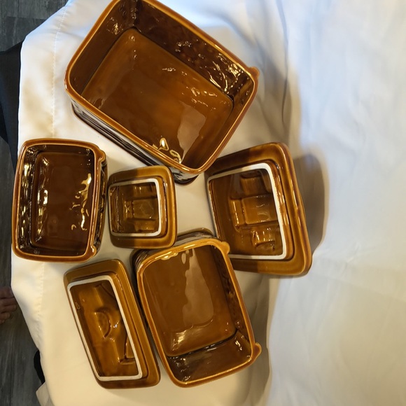 Rare VGT Beauty Ware ceramic 3 piece Canister set Farmhouse eagle wagon wheel - Picture 8 of 10